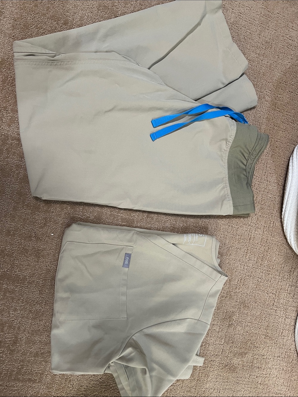 Women’s Figs Khaki scrub set with Blue Drawstring